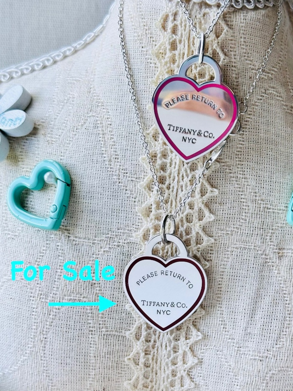 Tiffany & Co. LARGE Red Outlined Heart Tag Charm Pendant in Silver